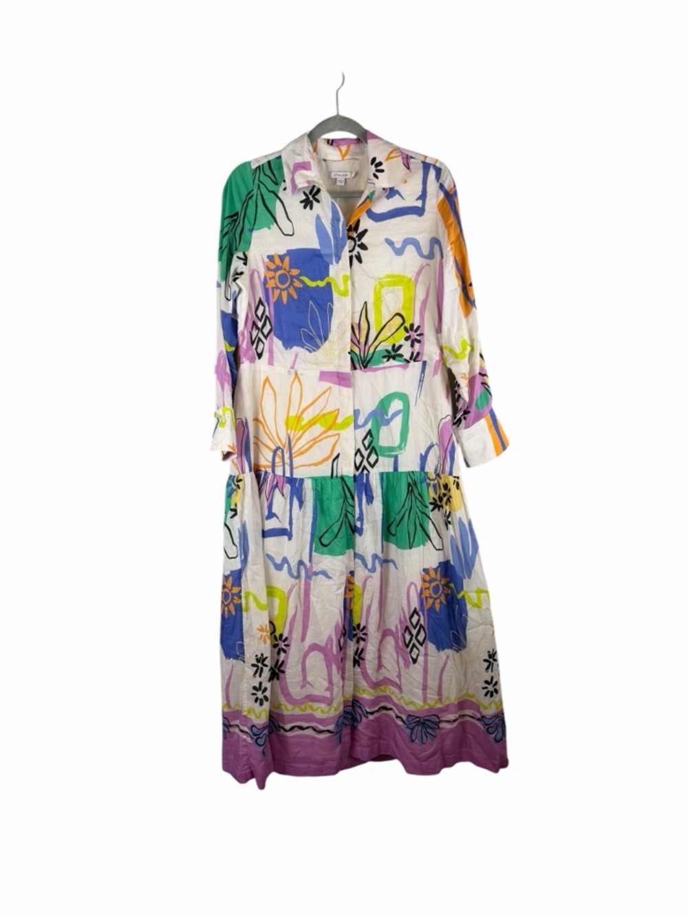 Chico’s Abstract Print Cotton Silk Midi Shirt Dress Size 0 US 4